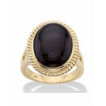 PalmBeach Jewelry Genuine Black Onyx Oval Cabochon Banded Halo Ring in 14k Gold-plated Sterling Silver