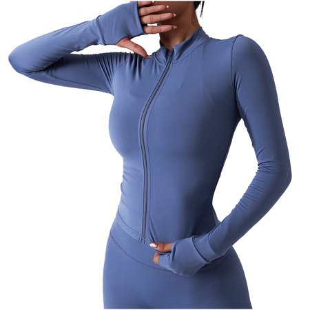 

Womens Long Sleeve Tops Girls Jacket Ladies Quick Drying Yoga Clothes Zip Blue L Women S Sports Quick Drying Yoga Wear Stand Collar