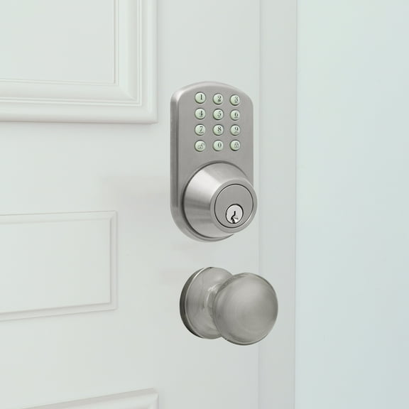 MiLocks Keyless Entry Deadbolt Door Lock with Door Knob, Electronic Keypad Door Lock with Handle Set for Front Door, Smart Door Lock Auto Lock, Easy Installation, Satin Nickel