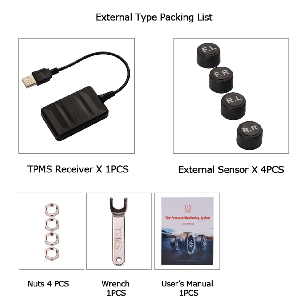Tire Pressure Monitor Entweg USB TPMS Tire Pressure Monitor for Android Navigation Tire Pressure Monitoring Alarm System//Wireless Digital Transmission TPMS Sensor Tool with Sensor