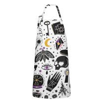 Black Halloween Witchcraft Elements Apron-Garden Aprons for Women with Pockets-Cotton Linen Waterproof Kitchen Cooking Gardening Aprons Adjustable for Kitchen,Cooking,BBQ and Salon 32"x27"