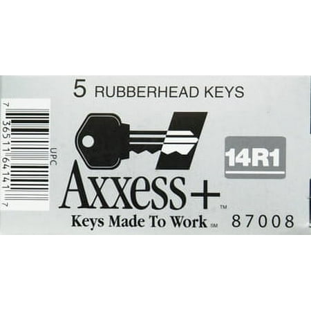 Hillman 87008 Axxess+ Brass Auto Key #14r1, Rubberhead, Replacement Key, Nickel Finish