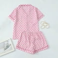 thumbnail image 5 of Pajama Set for Women Floral Print Button Down Short Sleeve Top and Shorts Holiday Gifts Cute Loungewear Set Pink L, 5 of 9