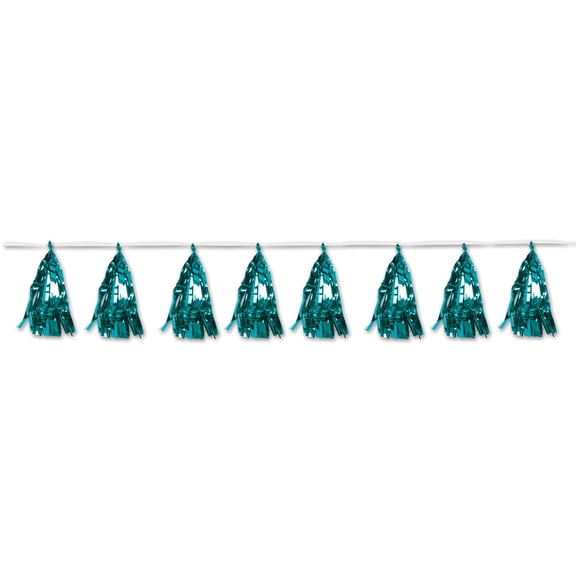 Beistle 59927-T 9.75 in. x 8 ft. Metallic Tassel Garland, Turquoise - Pack of 12