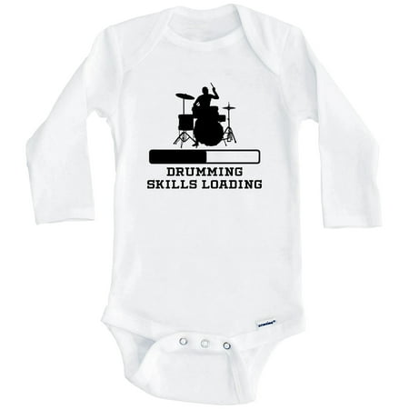 

Drumming Skills Loading Funny Drummer Humor One Piece Baby Bodysuit (Long Sleeve) 6-9 Months White