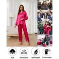 thumbnail image 6 of Womens Silk Pajama Sets Long Sleeve Satin Pajamas Set for Women Classic Button Down Silk Pajamas Women Satin Sleepwear Set Womens Soft Loungewear Set with Long Pants, S-XL (Rose Red), 6 of 12