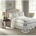 thumbnail image 1 of Modern Heirloom Heather Bedspread Queen White Green Quilted Embroidered Cotton, 1 of 3