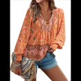thumbnail image 1 of Blusa Informal con Cuello en V para Mujer, Holgada, con Estampado Floral, de Larga, para Playa. Color Naranja M, 1 of 9