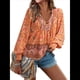 thumbnail image 1 of Blusa Informal con Cuello en V para Mujer, Holgada, con Estampado Floral, de Larga, para Playa. Color Naranja S, 1 of 9