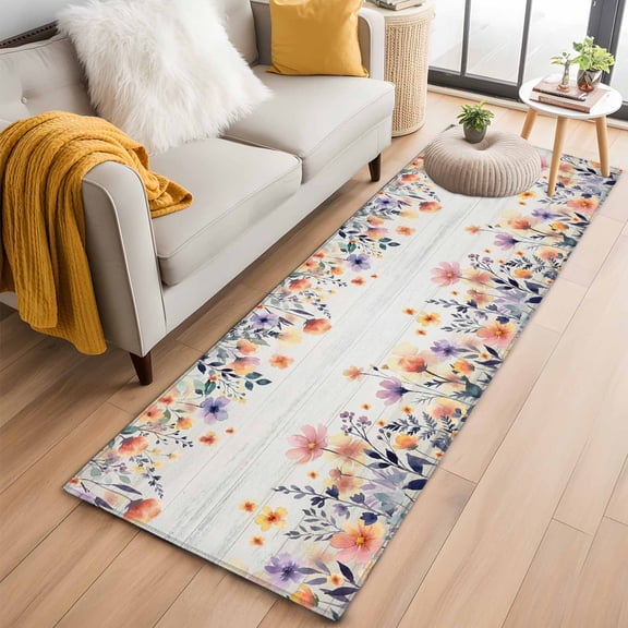 Pink Spring Floral 2'x6' Runner Rugs for Hallway Kitchen Bedside Non Slip, Elegant Flowers Farmhouse Botanical Wooden Entryway Rug Runners with Rubber Backing, Long Carpet Runner for Laundry Room