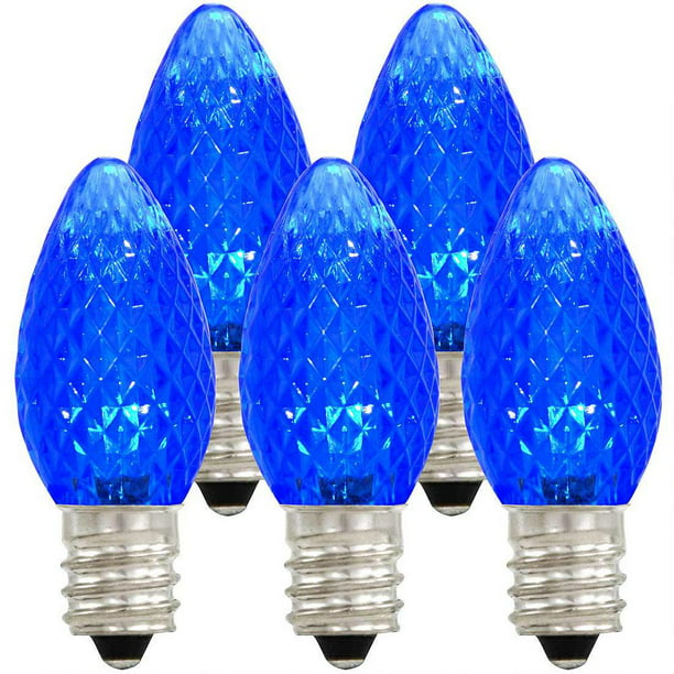 Holiday Lighting Outlet LED Faceted C7 Blue Replacement Christmas Light Bulbs for E12 Sockets