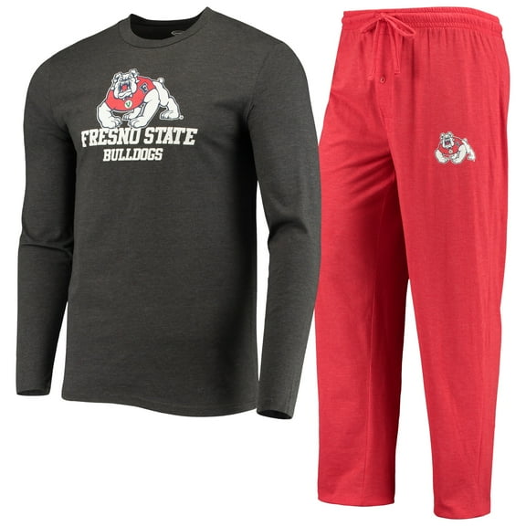 Men's Concepts Sport Red/Heathered Charcoal Fresno State Bulldogs Meter Long Sleeve Top & Pants Sleep Set