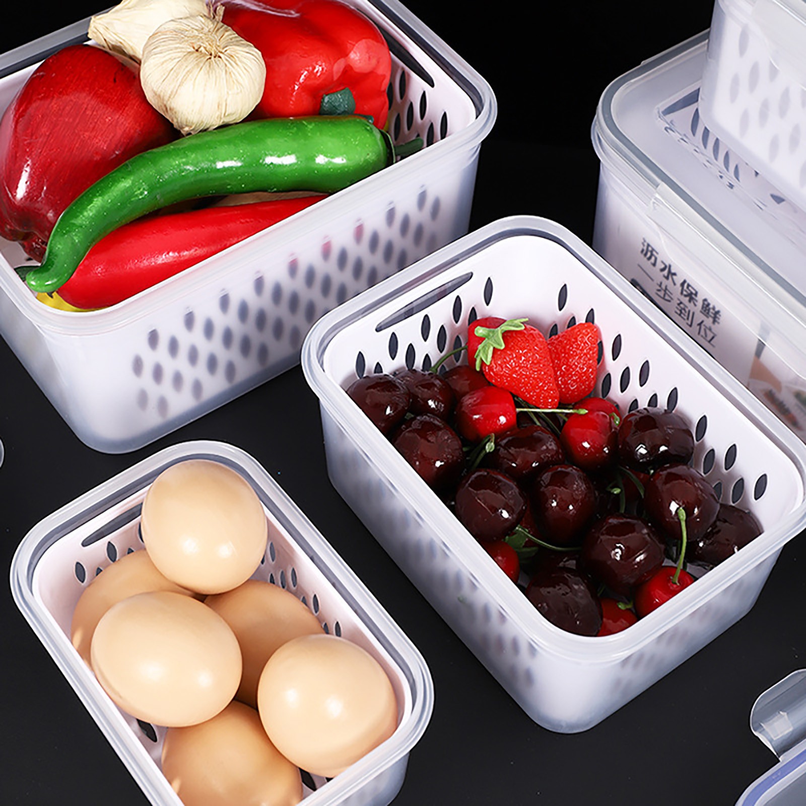XKHAZA Fruit Containers for Fridge - Leakproof Food Storage Containers with Removable Colander - Dishwasher & microwave safe Produce Containers Keep Fruits, Vegetables, Berry, Meat Fresh longer
