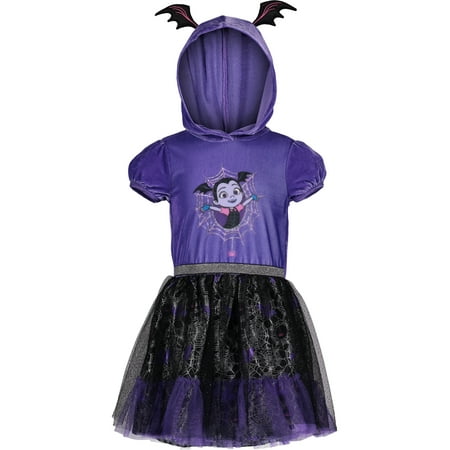 Disney Vampirina Toddler Girls' Costume Hoodie Ruffle Tutu Dress, Purple (4T)