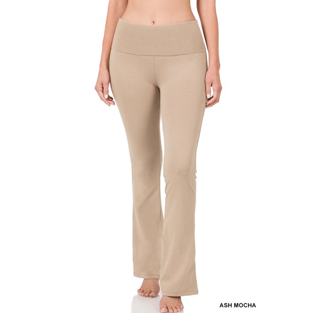 Zenana Womens & Plus Stretch Cotton Foldover Waist Bootcut Workout Yoga Pants