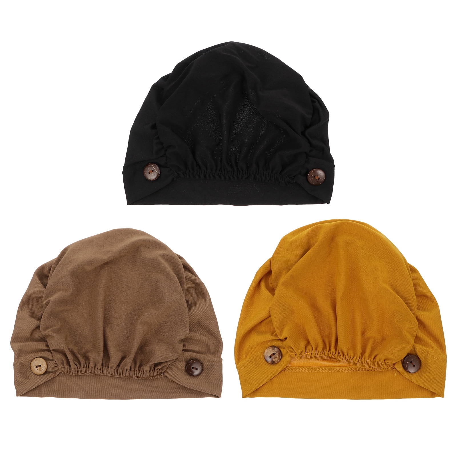3pcs Bouffant Turban Cap with Button 