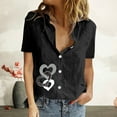 thumbnail image 2 of Mujeres Impreso Manga Corta Botón Suelto Turndown Collar Camisa Blusa Sólida Tops OAVQHLG3B Store lin121212, 2 of 5