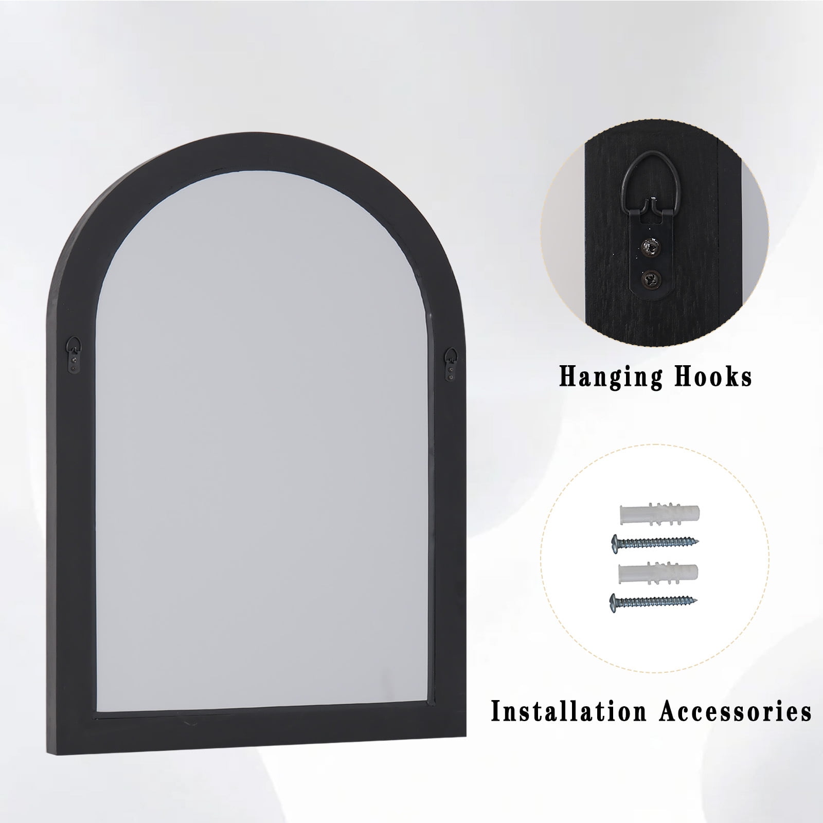 Anyrose 36.2"x24" Arch Wooden Framed Vanity Bathroom Mirror, Black