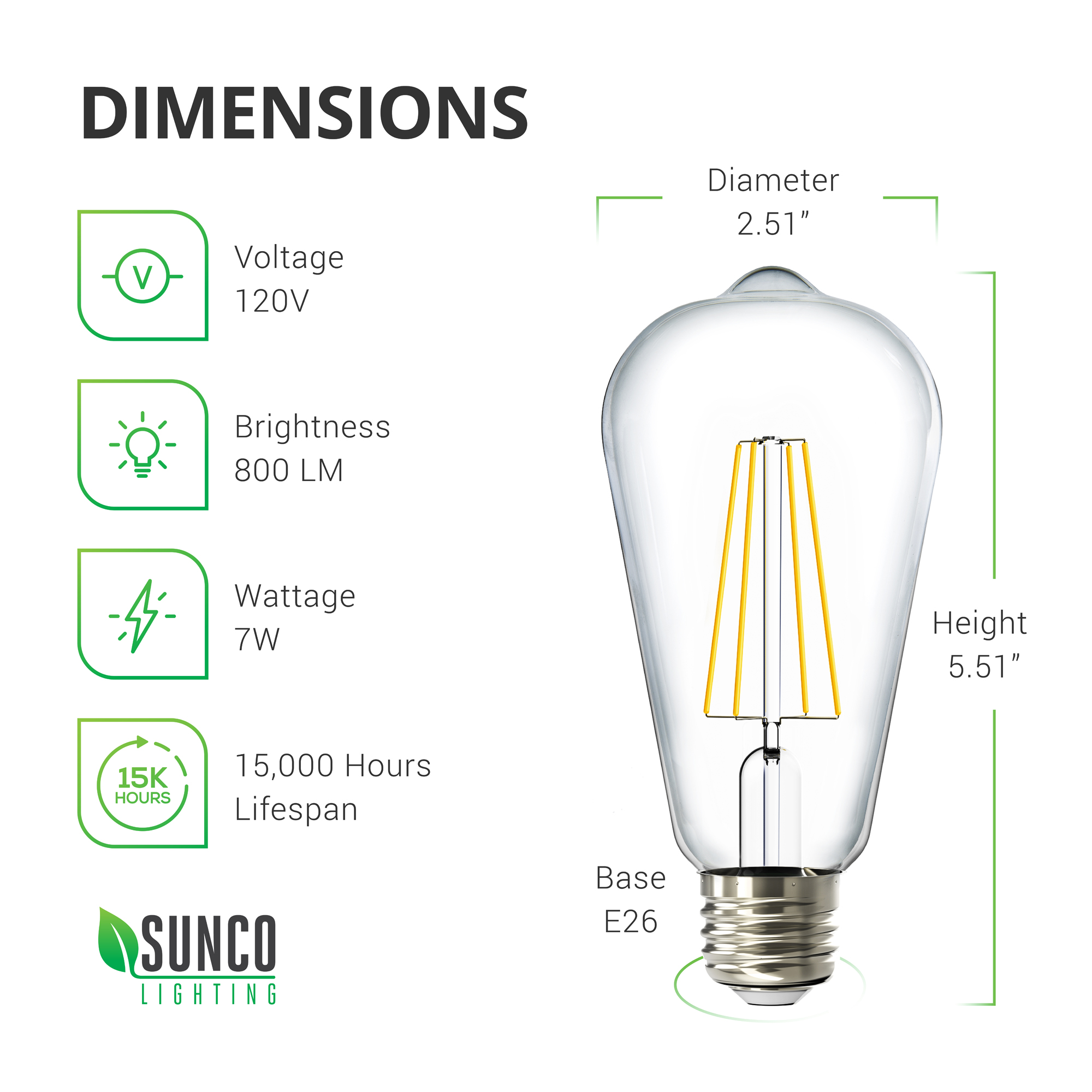 Sunco Lighting 4 Pack ST64 LED Bulb, Dusk-to-Dawn, 7W=60W, 2700K Soft White, Vintage Edison Filament Bulb, 800 LM, E26 base, Outdoor Decorative String Light - UL, Energy Star