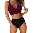 thumbnail image 2 of Antinious Women Period Solid V-Neck Rear Short Bottom Built In Cup Wireless Stylish 2 Piece Bikinis Set, 2 of 5