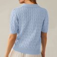 thumbnail image 4 of TTUHYWXI Women's Cable Short Sleeve Sweaters Tops Solid Lapel V Neck Knit Casual Soft Pullover Shirt (Blue, M), 4 of 9
