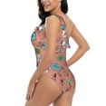 thumbnail image 4 of Picia Color Flowers Pattern Women's One Piece Swimsuits,One Shoulder Swimwear Asymmetric ,Ruffle Monokinis Bathing Suits,High Waisted Flattering Bathing Suits-Medium, 4 of 8