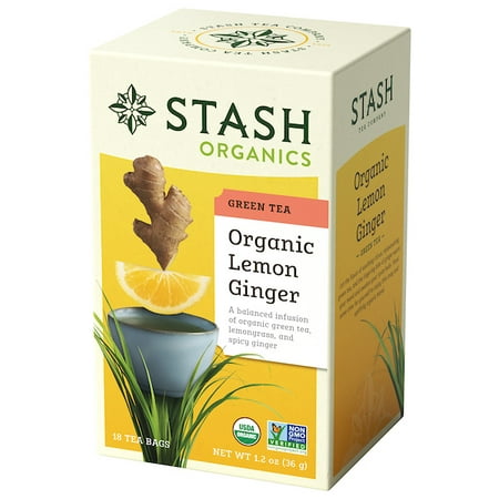 (2 Pack) Stash Tea Organic Lemon Ginger Green Tea, 18 Ct, 1.2