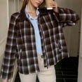 thumbnail image 4 of gbyLJF Wmens Plaid Printed Cardigan Long Sleeve Turndown Collar Jacket Casual Full Zip Jackets with Pockets Fall Winter Clothes, 4 of 6