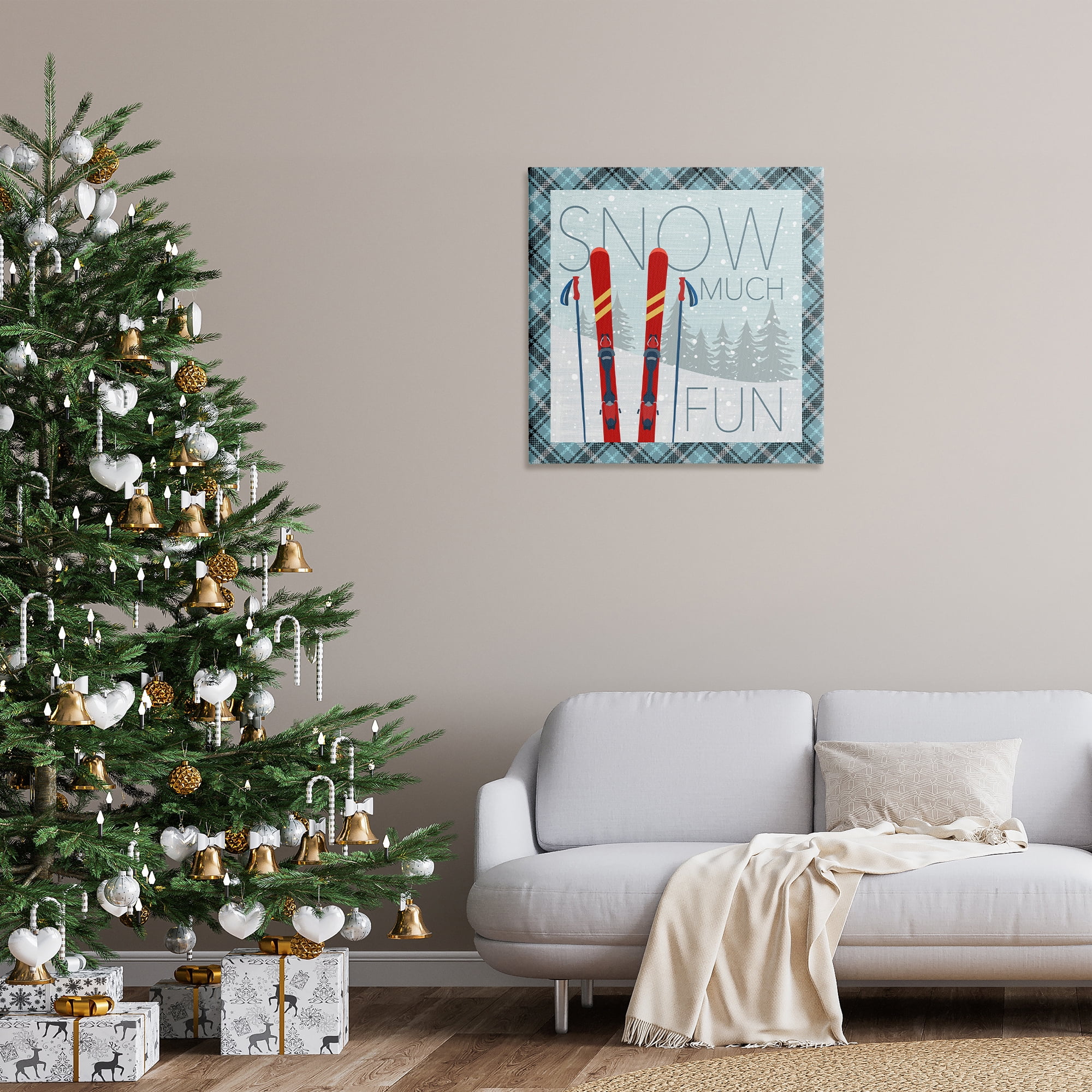 Stupell Industries Snow Much Fun with Plaid Landscape Painting Gallery Wrapped Canvas Art Prints Wall Art, 30 x 30