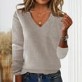 thumbnail image 5 of Jalioing Women's V Neck Sweaters Long Sleeve Solid Color Casual Knit Tops Cotton Loose Basic Pullover Sweaters, 5 of 6