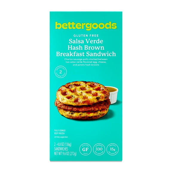 bettergoods Gluten Free Salsa Verde Hash Brown Breakfast Sandwich, 9.6 oz, 2 Count (Frozen)