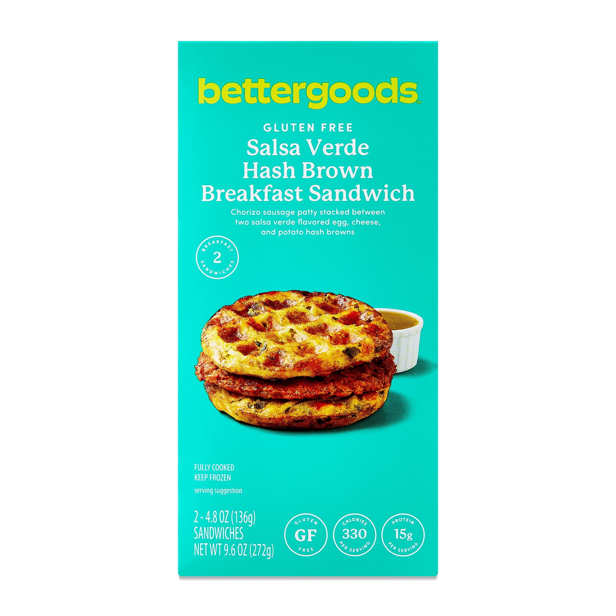bettergoods Gluten-Free Salsa Verde Hash Brown Breakfast Sandwiches, 9.6 oz, 2 Pack (Frozen)