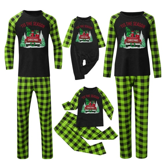 ibuvkizy Family Christmas Pajamas Matching Sets Christmas Men Plaid Printed Blouse Tops Pants Family Matching Pajamas Set Multicolor,3 Months