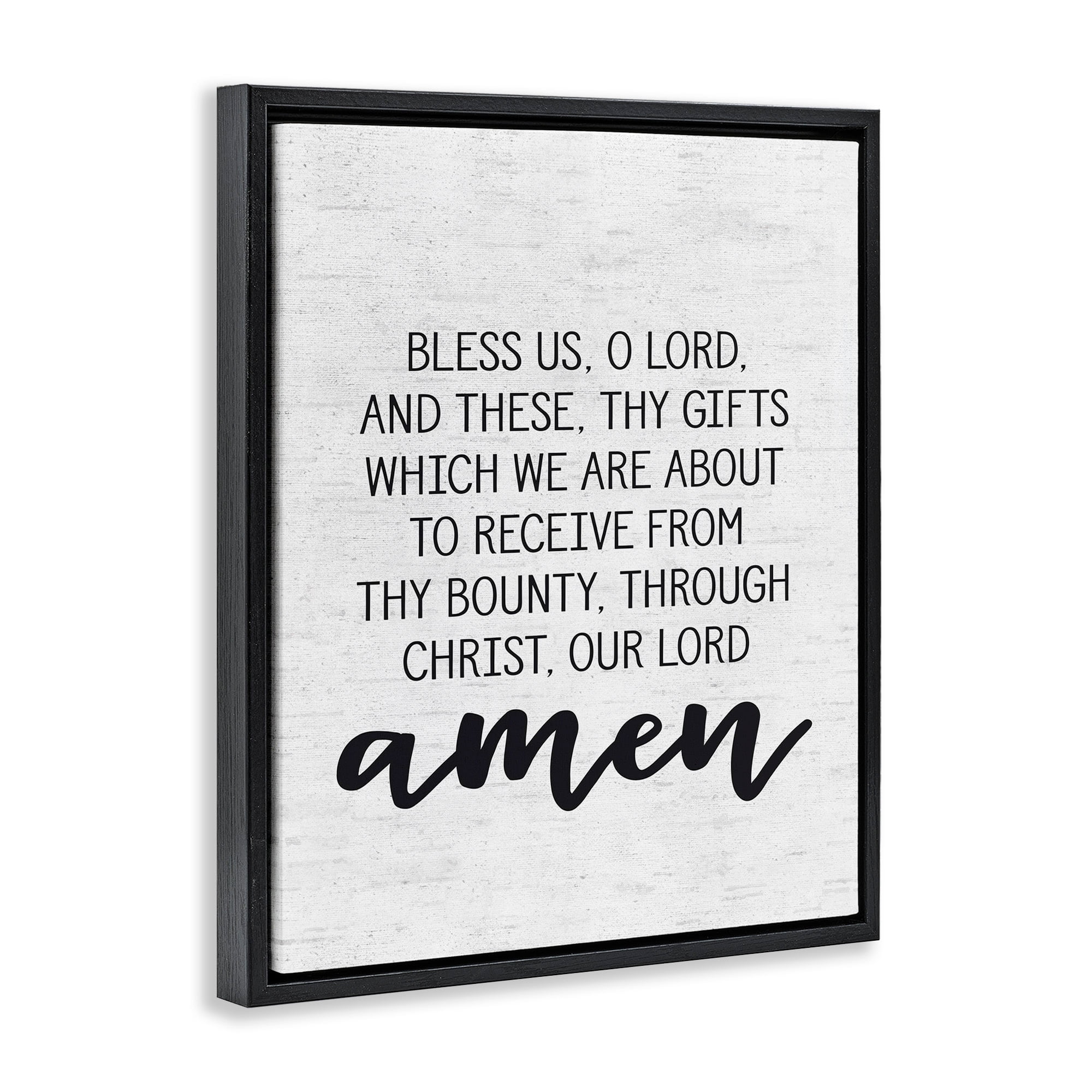 Stupell Industries Bless Us O Lord Before Meal Prayer Subtle Birch Typography Jet Black Framed Floating Canvas Wall Art, 24x30, by Lettered and Lined