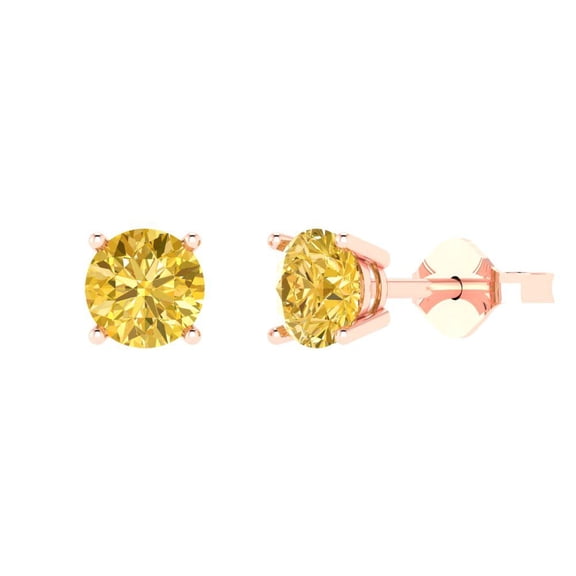 2 ct Push-Back Stud Earrings for Women | 6.5mm Round Cut Simulated Yellow Diamond | 18K Rose Gold