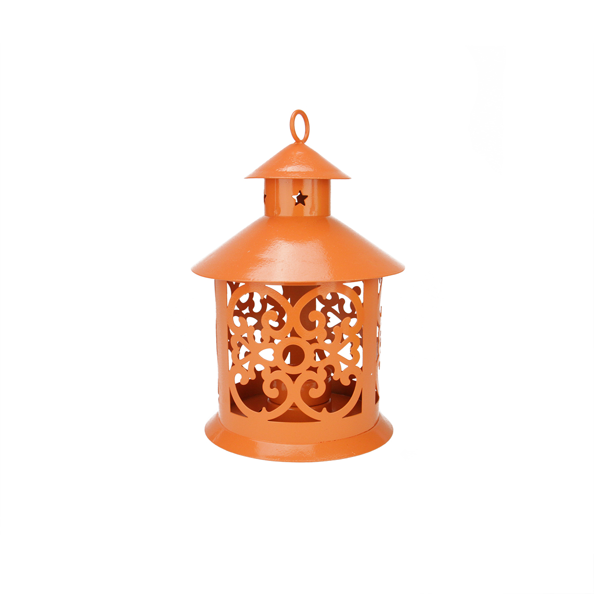 8" Shiny Orange Votive or Tealight Candle Holder Lantern with Star and