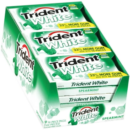 Trident White Sugar-Free Spearmint Gum, 16 Pieces, 9 Count