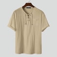 thumbnail image 4 of INCERUN Men's Short Sleeve Tee Tops Lace Up Drawstring Casual Henley T-Shirt, 4 of 4