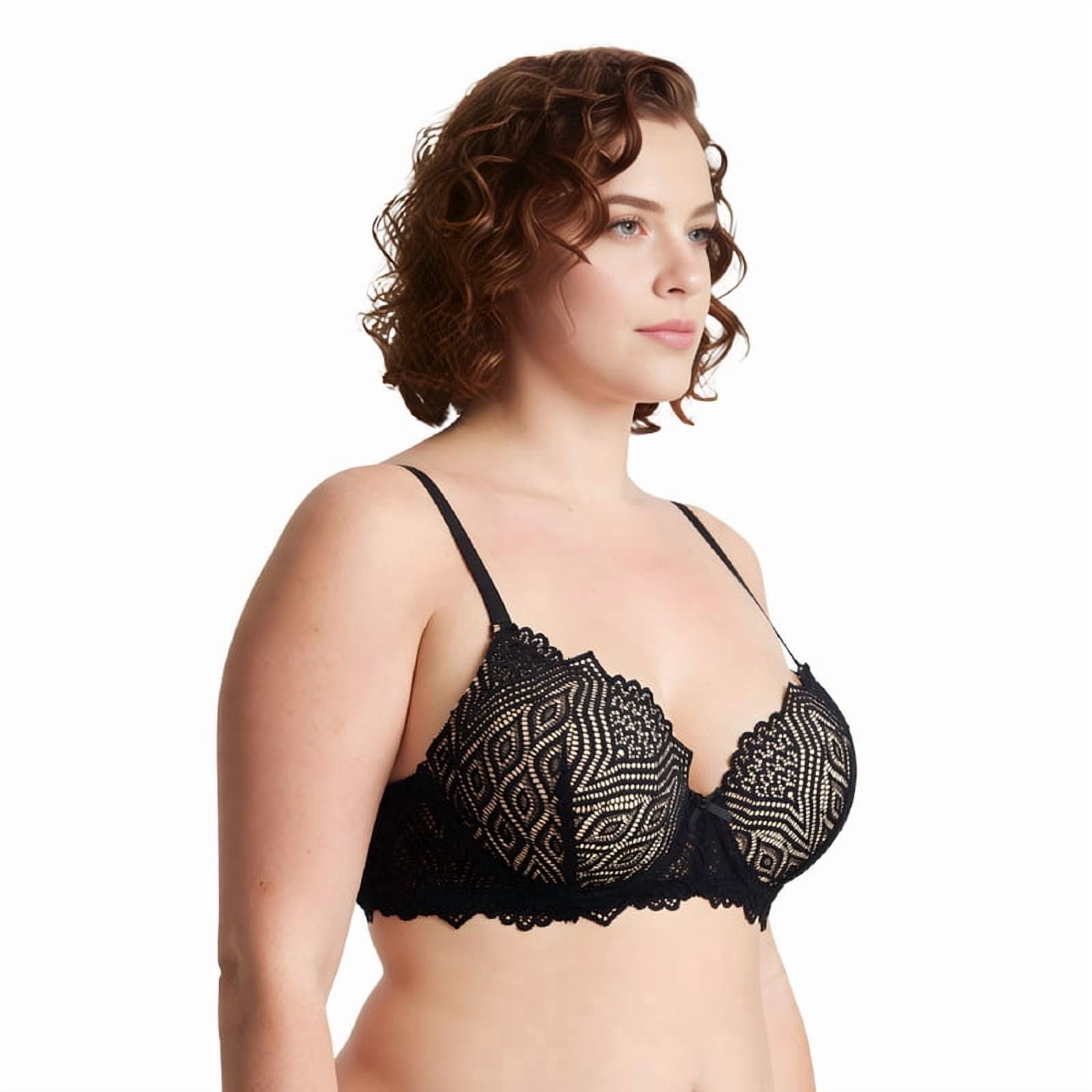 Curve Muse Women's Plus Size Push Up Add 1 Cup Underwire Perfect Shape Lace Bras-2PK-BLACK,LAVENDER-42B