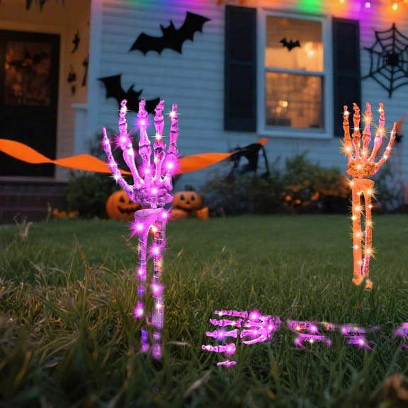 Halloween Decorations Outdoor, 5 PCS Collasis Solar Lighted Skeleton Arm Stakes, Scary Realistic Hands Bone with 7 Lighting Modes, Waterproof Halloween Arm Lighted Stakes for Yard Party Ornament