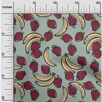 oneOone Cotton Silk Dusty Green Fabric Banana & Strawberry Fruits Quilting Supplies Print Sewing Fabric By The Yard 42 Inch Wide