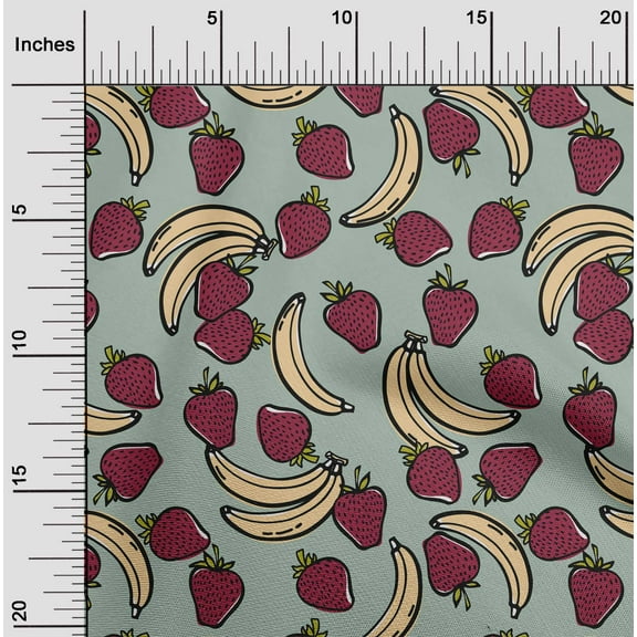 oneOone Cotton Poplin Twill Dusty Green Fabric Banana & Strawberry Fruits Sewing Fabric By The Yard Printed Diy Clothing Sewing Supplies 56 Inch Wide