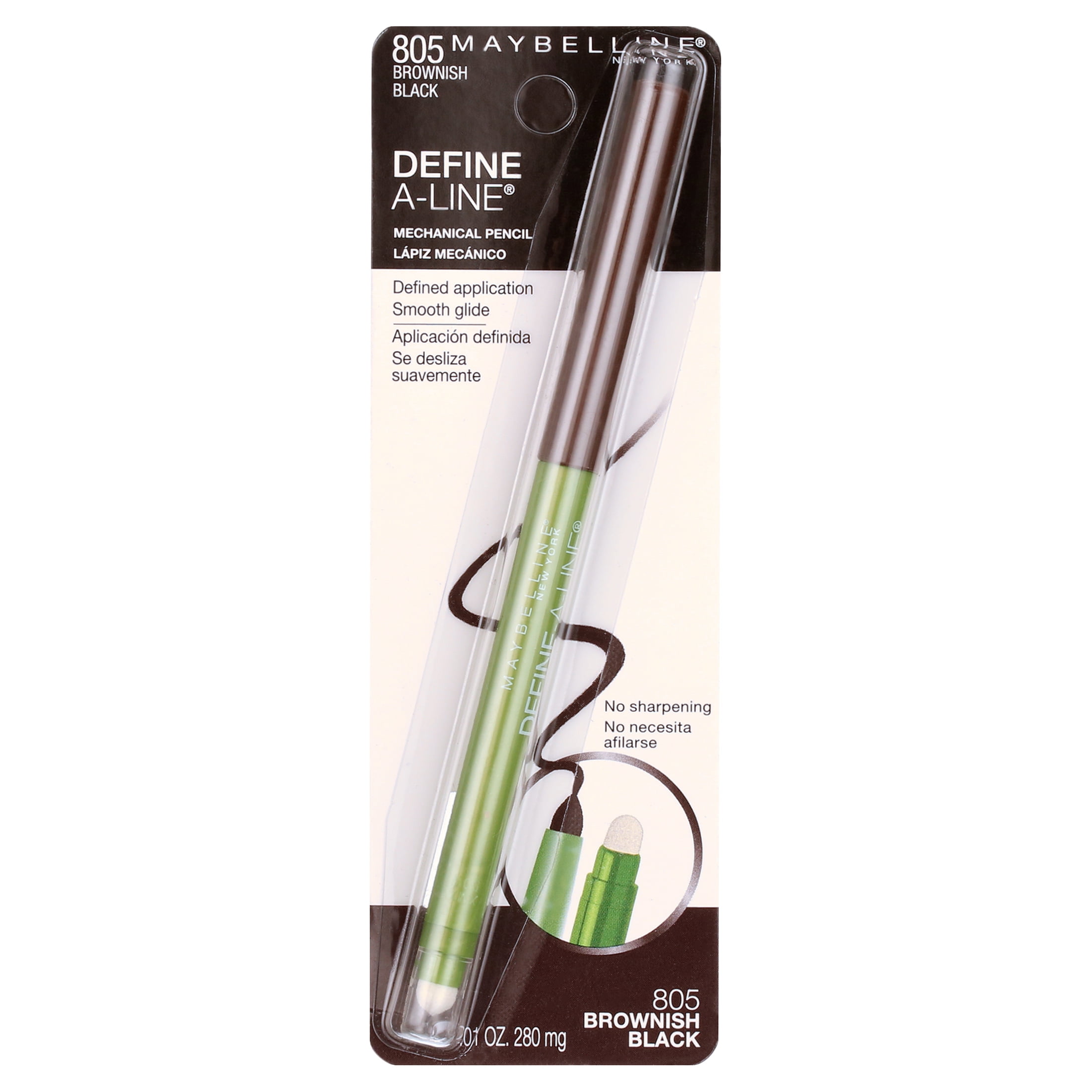 (4 pack) Maybelline Define-A-Line Mechanical Eyeliner with Built-in Sharpener, Brownish Black