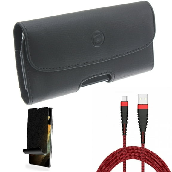 Privacy Screen Protector & 10ft USB Cable & Case Belt Clip for Samsung Galaxy S22 Plus (S22 ) - Combo TPU Film (Fingerprint) Anti-Peep & Type-C Charger Cord Power & Leather Holster Cover