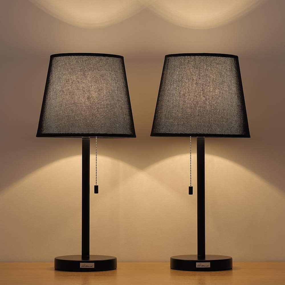 HAITRAL Two Set Black Modern Metal Lamp Pull Chain Light Table Reading