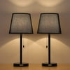 Haitral Modern Black Metal Table Lamp with Pull Chain, Set of 2