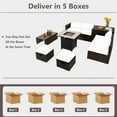 thumbnail image 4 of Topbuy 9 Pieces Outdoor Patio Furniture Set with 30" Propane Fire Pit Table Outdoor PE Wicker Space-Saving Sectional Sofa Set with Storage Box and Cushions Gray, 4 of 10