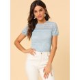 thumbnail image 3 of Allegra K Top de encaje de blusa bordada de manga corta semitransparente elegante para mujer Azul XL, 3 of 6