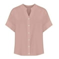 thumbnail image 3 of FAVIPT Plus Size Linen Shirts for Women 2025 Gauze Roll Up Short Sleeve V Neck Button Down Loose Fit Blouses Vacation Tops Casual Cotton Linen Shirt Tunic Tops Pink,XXL, 3 of 5
