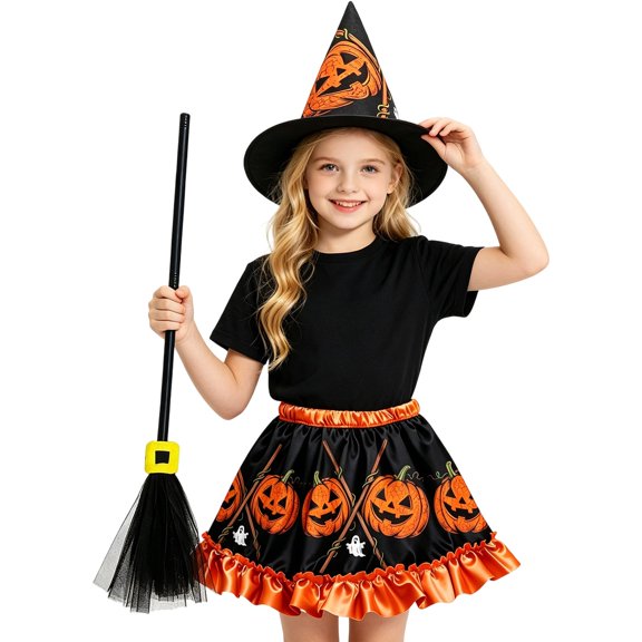 Halloween Tutu Dress for Girls Girls Holiday Print Tutu Dress Matched Witch Hat For Halloween Party Activities School Dress Up 4 To 12Y